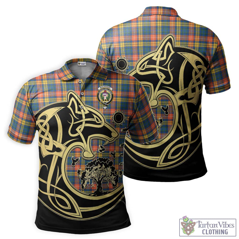 Buchanan Ancient Tartan Polo Shirt with Family Crest Celtic Wolf Style Kid - Tartanvibesclothing Shop