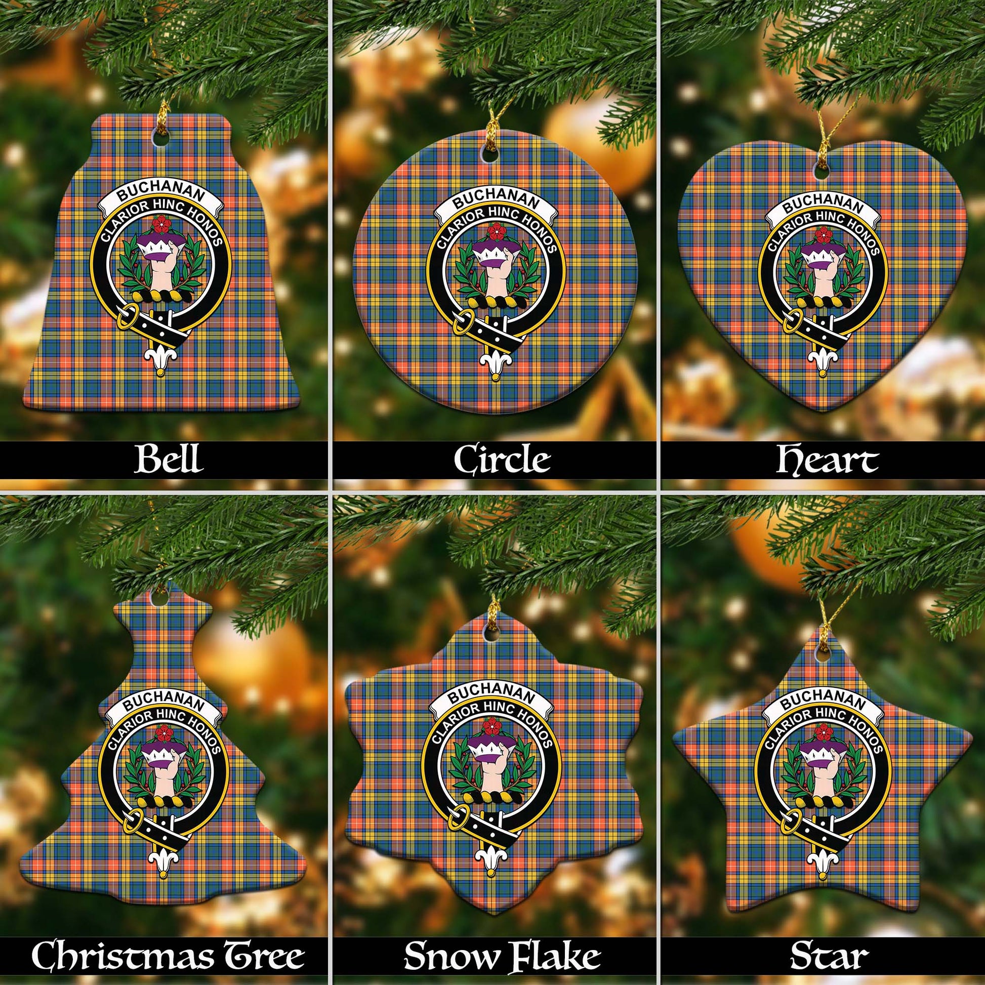 Buchanan Ancient Tartan Christmas Ornaments with Family Crest Ceramic Bell Pack 1: ornament * 1 piece - Tartanvibesclothing