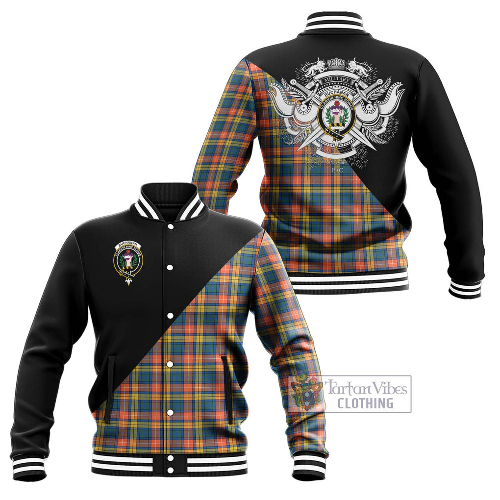 Buchanan Ancient Tartan Baseball Jacket with Family Crest and Military Logo Style Unisex - Tartanvibesclothing Shop