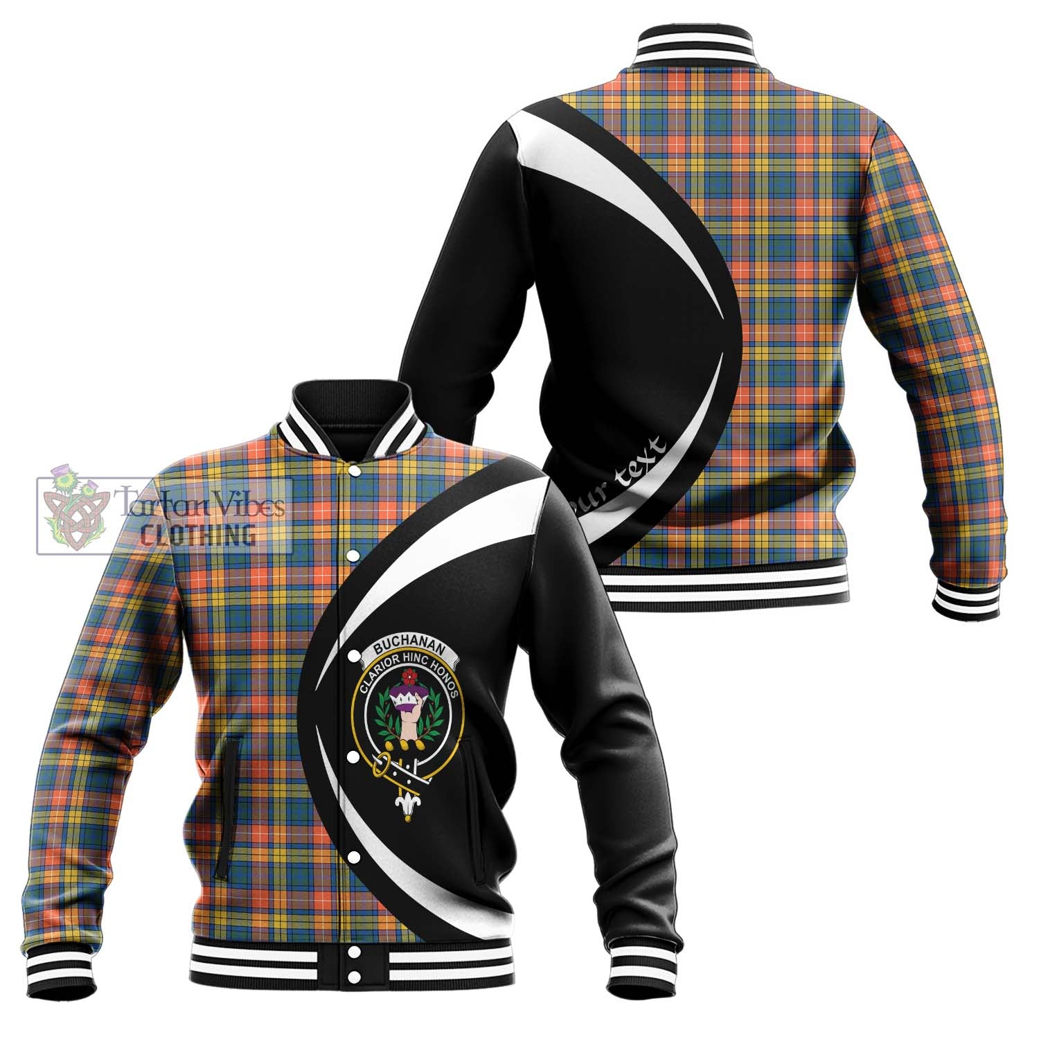 Buchanan Ancient Tartan Baseball Jacket with Family Crest Circle Style Unisex - Tartan Vibes Clothing