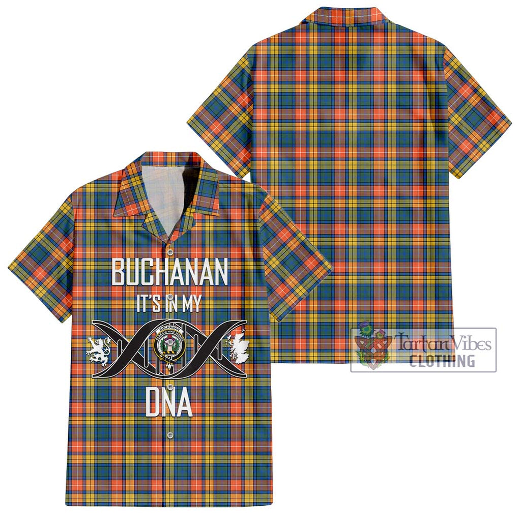 Buchanan Ancient Tartan Short Sleeve Button Shirt with Family Crest DNA In Me Style Kid - Tartanvibesclothing Shop