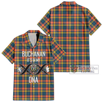 Buchanan Ancient Tartan Short Sleeve Button Shirt with Family Crest DNA In Me Style