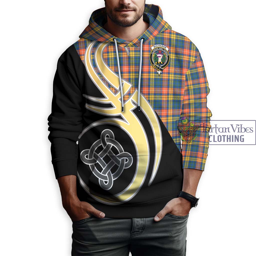 Buchanan Ancient Tartan Hoodie with Family Crest and Celtic Symbol Style Zip Hoodie - Tartan Vibes Clothing