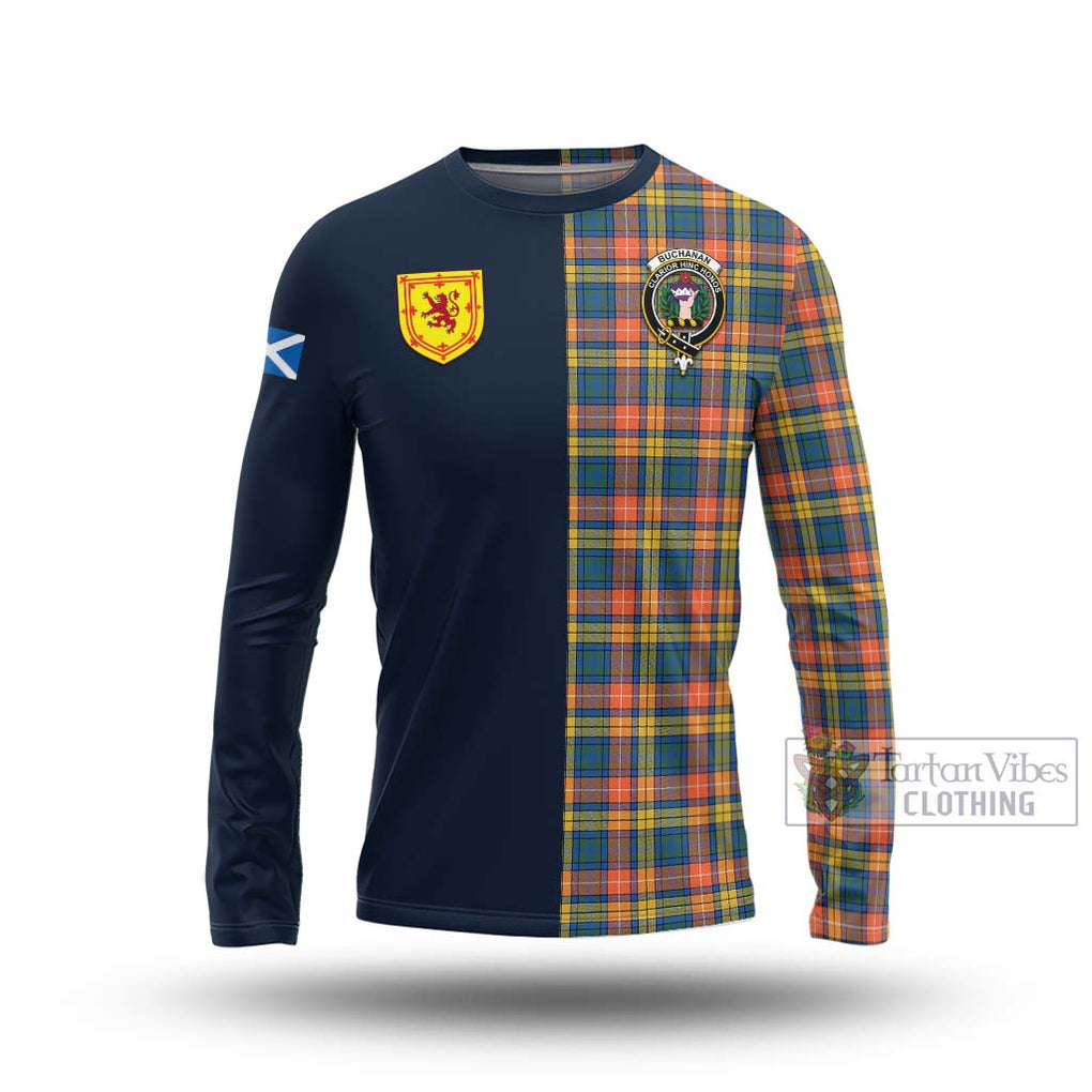 Tartan Vibes Clothing Buchanan Ancient Tartan Long Sleeve T-Shirt with Scottish Lion Royal Arm Half Style