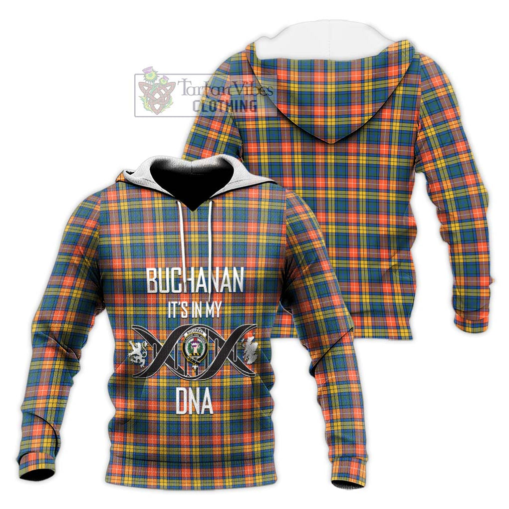 Buchanan Ancient Tartan Knitted Hoodie with Family Crest DNA In Me Style Unisex Knitted Pullover Hoodie - Tartanvibesclothing Shop