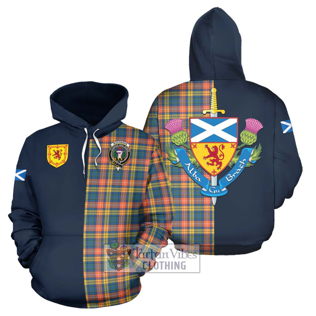 Tartan Vibes Clothing Buchanan Ancient Tartan Hoodie with Scottish Lion Royal Arm Half Style