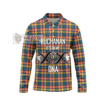 Buchanan Ancient Tartan Long Sleeve Polo Shirt with Family Crest DNA In Me Style