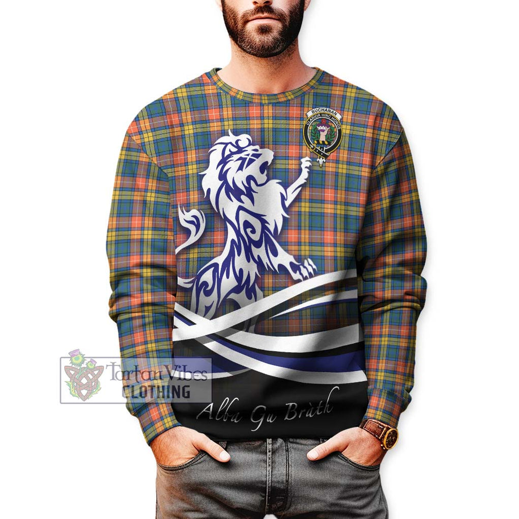 Buchanan Ancient Tartan Sweatshirt with Alba Gu Brath Regal Lion Emblem Unisex - Tartanvibesclothing Shop