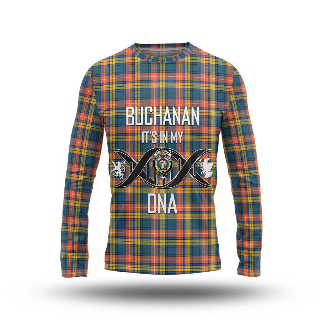 Buchanan Ancient Tartan Long Sleeve T-Shirt with Family Crest DNA In Me Style Unisex - Tartanvibesclothing Shop