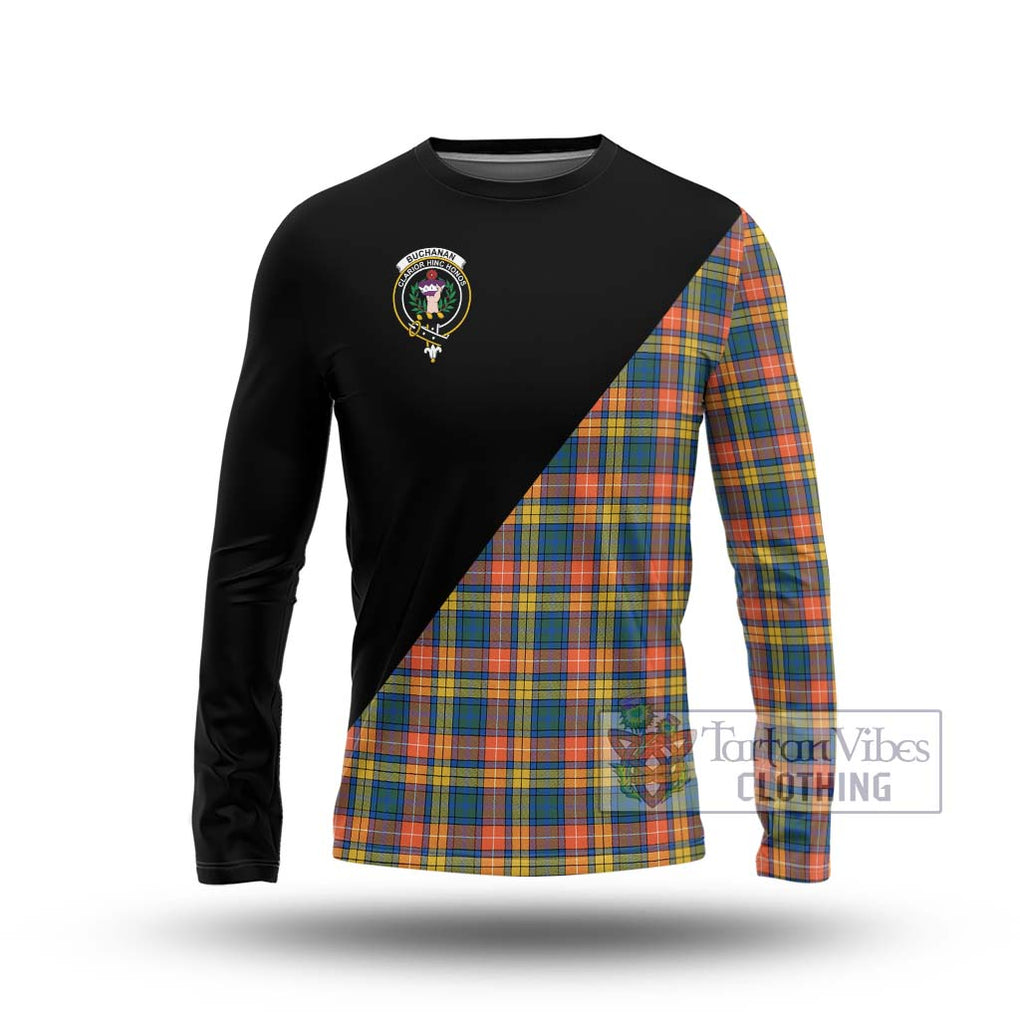 Buchanan Ancient Tartan Long Sleeve T-Shirt with Family Crest and Military Logo Style Unisex - Tartanvibesclothing Shop