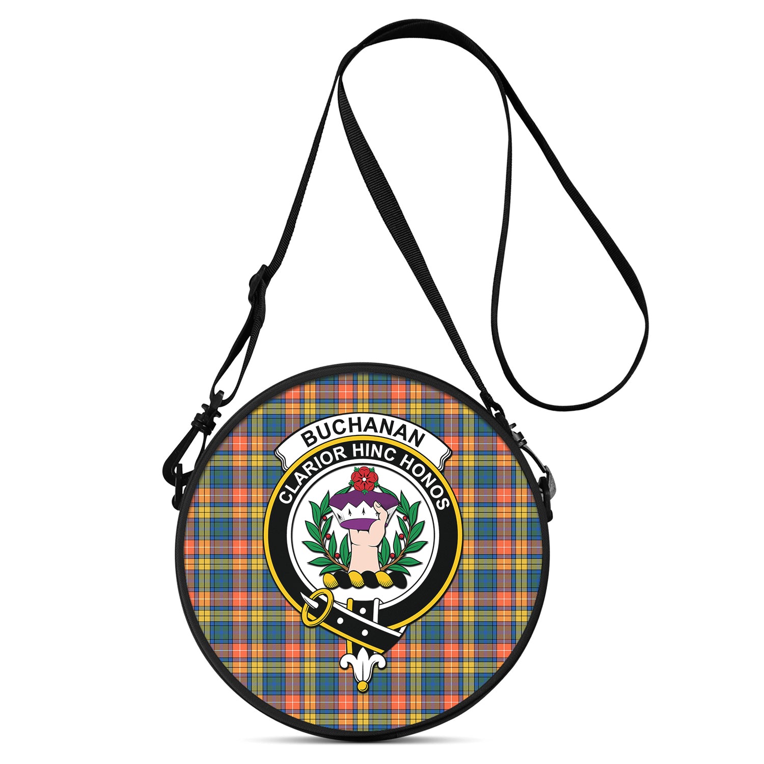 Buchanan Ancient Tartan Round Satchel Bags with Family Crest One Size 9*9*2.7 inch - Tartanvibesclothing