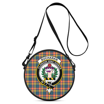 Buchanan Ancient Tartan Round Satchel Bags with Family Crest