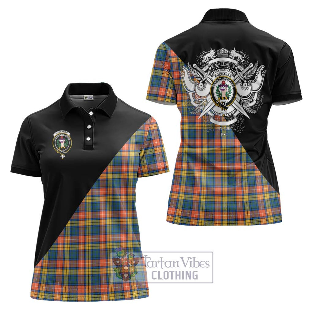 Buchanan Ancient Tartan Women's Polo Shirt with Family Crest and Military Logo Style Women - Tartanvibesclothing Shop