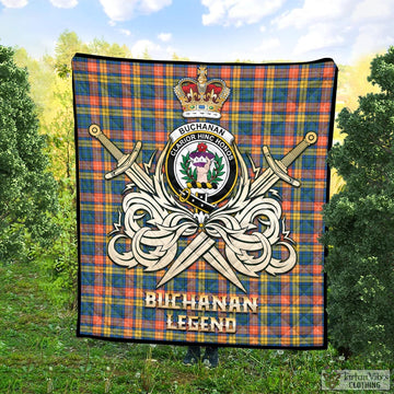 Buchanan Ancient Tartan Quilt with Clan Crest and the Golden Sword of Courageous Legacy