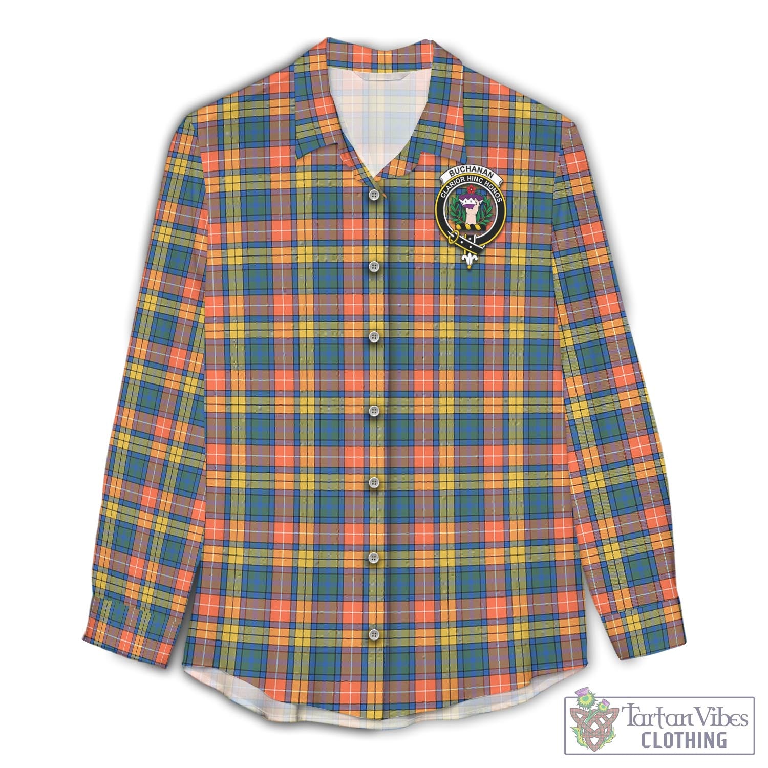 Tartan Vibes Clothing Buchanan Ancient Tartan Womens Casual Shirt with Family Crest