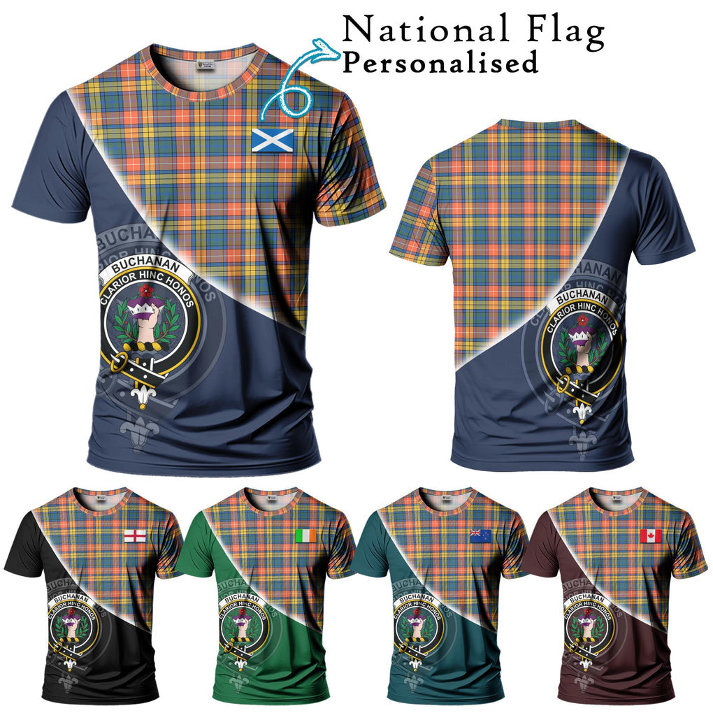 Buchanan Ancient Tartan T-Shirt with Personalised National Flag and Family Crest Half Style Kid's Shirt - Tartanvibesclothing Shop