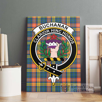 Buchanan Ancient Tartan Canvas Print Wall Art with Family Crest