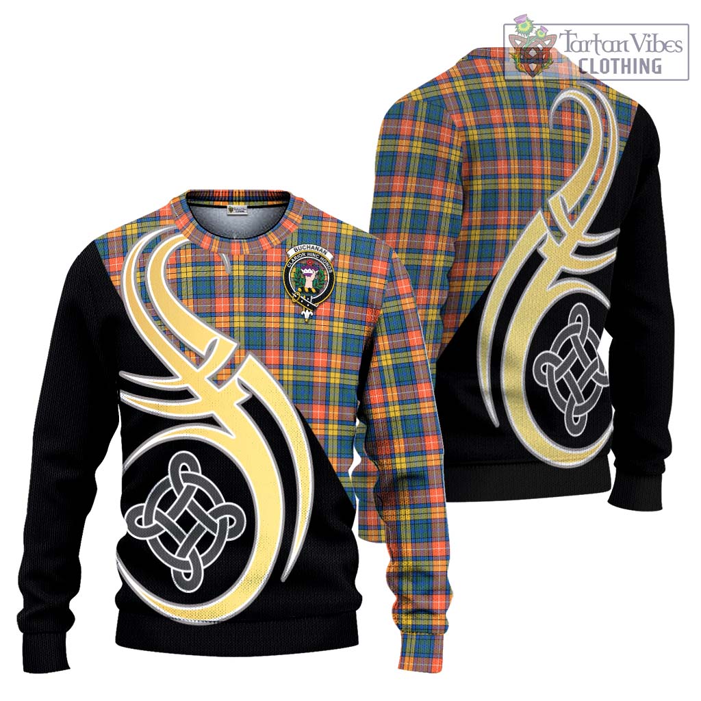 Buchanan Ancient Tartan Knitted Sweater with Family Crest and Celtic Symbol Style Unisex - Tartan Vibes Clothing