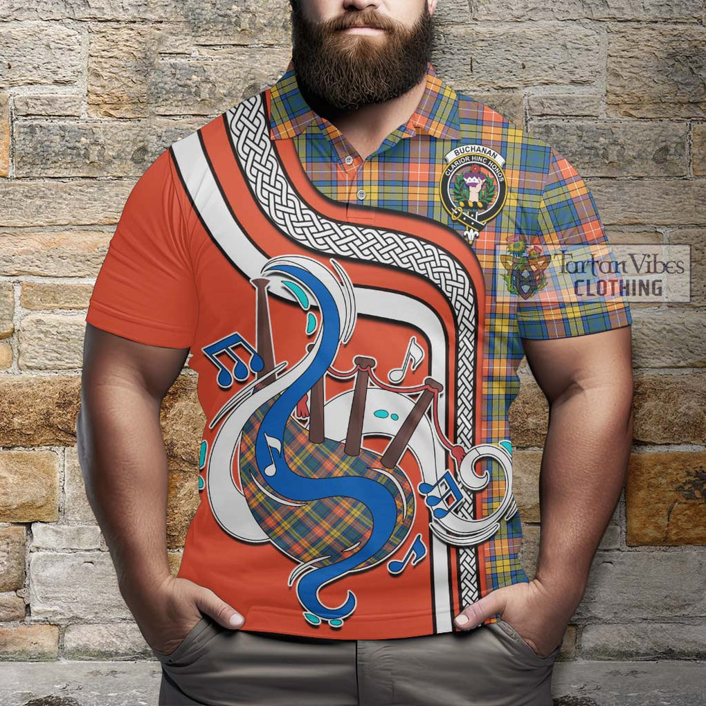 Tartan Vibes Clothing Buchanan Ancient Tartan Polo Shirt with Epic Bagpipe Style