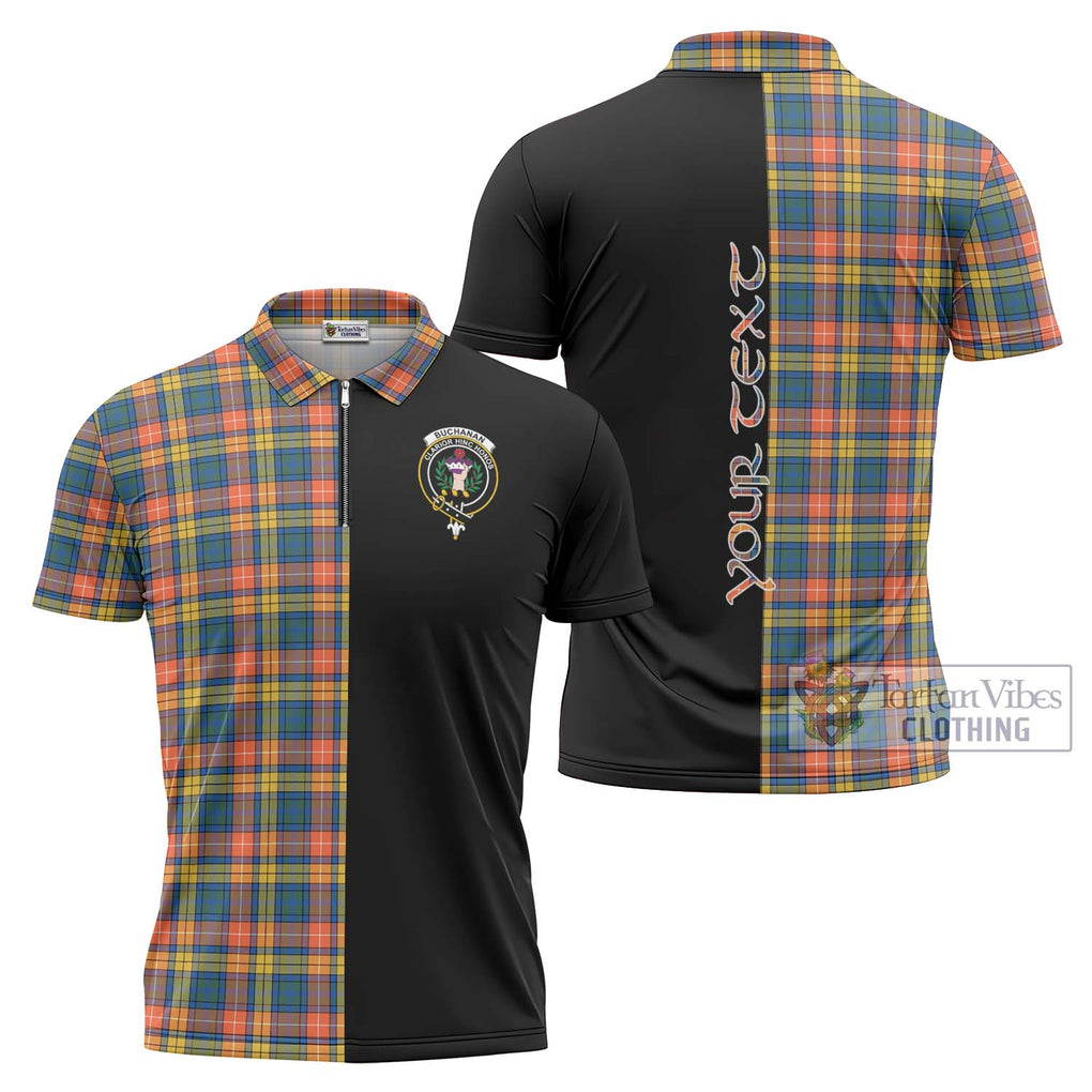 Buchanan Ancient Tartan Zipper Polo Shirt with Family Crest and Half Of Me Style Unisex - Tartanvibesclothing Shop