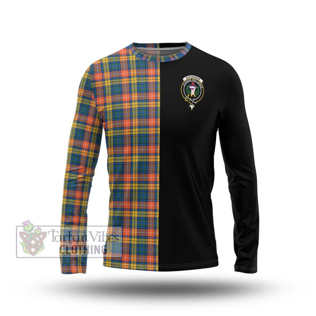 Buchanan Ancient Tartan Long Sleeve T-Shirt with Family Crest and Half Of Me Style Unisex - Tartanvibesclothing Shop