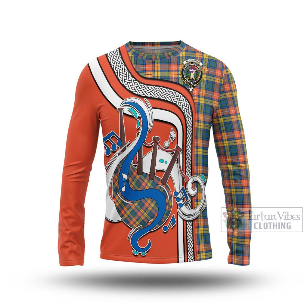 Tartan Vibes Clothing Buchanan Ancient Tartan Long Sleeve T-Shirt with Epic Bagpipe Style