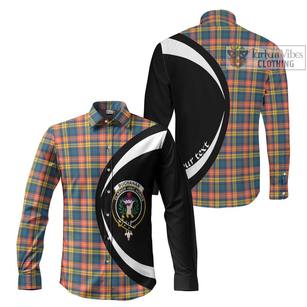 Buchanan Ancient Tartan Long Sleeve Button Up with Family Crest Circle Style Men's Shirt S - Tartan Vibes Clothing