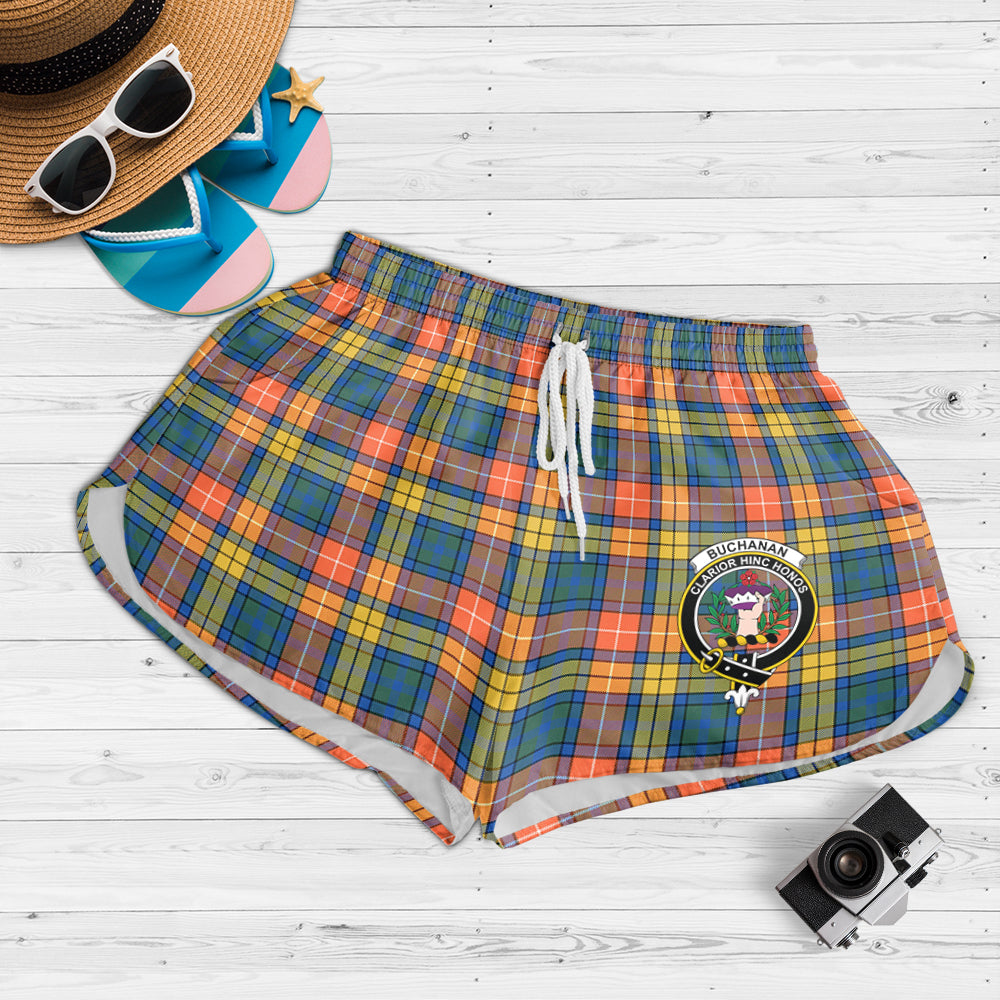 Buchanan Ancient Tartan Womens Shorts with Family Crest - Tartanvibesclothing