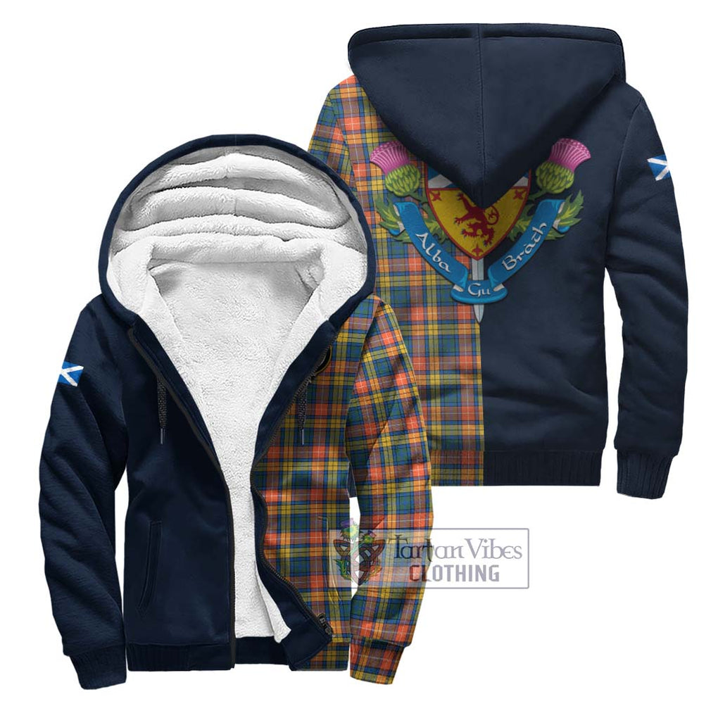 Tartan Vibes Clothing Buchanan Ancient Tartan Sherpa Hoodie with Scottish Lion Royal Arm Half Style