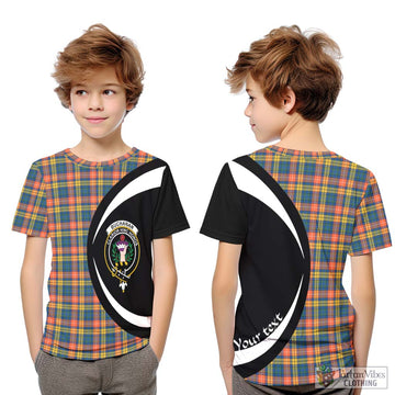 Buchanan Ancient Tartan Kid T-Shirt with Family Crest Circle Style