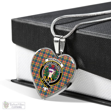 Buchanan Ancient Tartan Heart Necklace with Family Crest