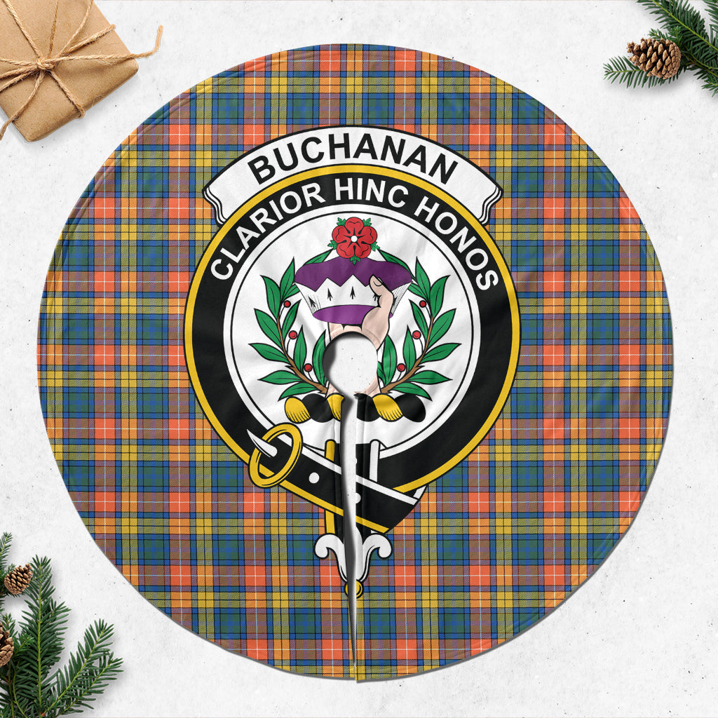 Buchanan Ancient Tartan Christmas Tree Skirt with Family Crest - Tartanvibesclothing