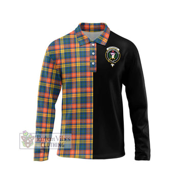 Buchanan Ancient Tartan Long Sleeve Polo Shirt with Family Crest and Half Of Me Style