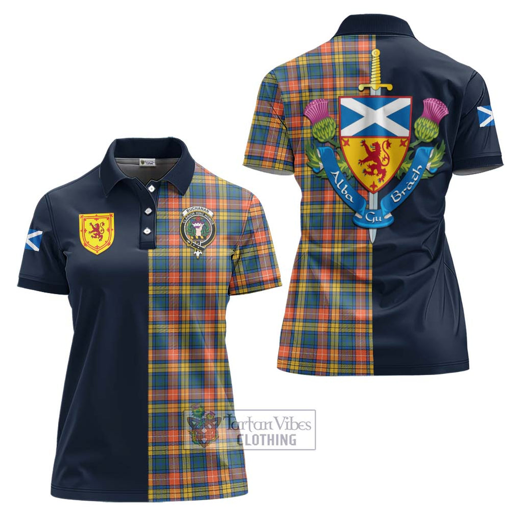 Tartan Vibes Clothing Buchanan Ancient Tartan Women's Polo Shirt with Scottish Lion Royal Arm Half Style