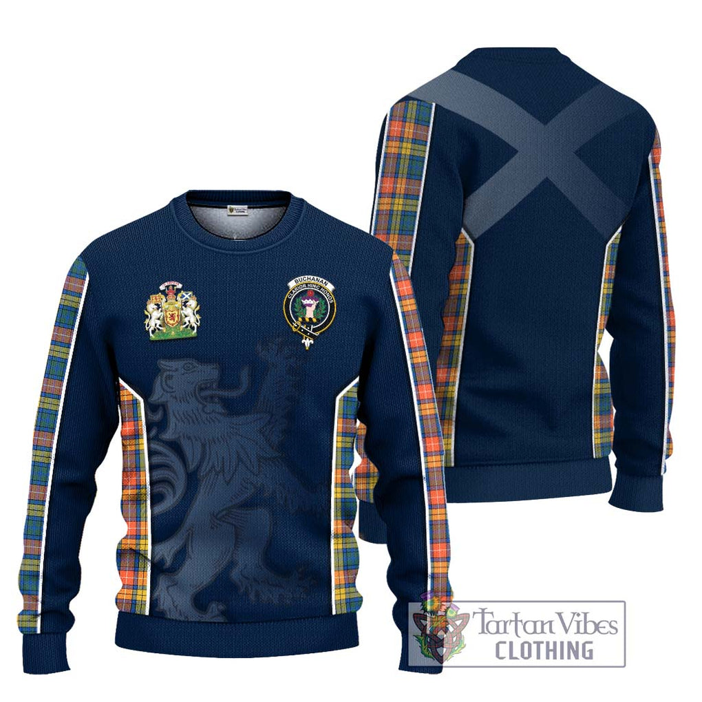 Buchanan Ancient Tartan Knitted Sweater with Family Crest and Lion Rampant Vibes Sport Style Unisex - Tartan Vibes Clothing