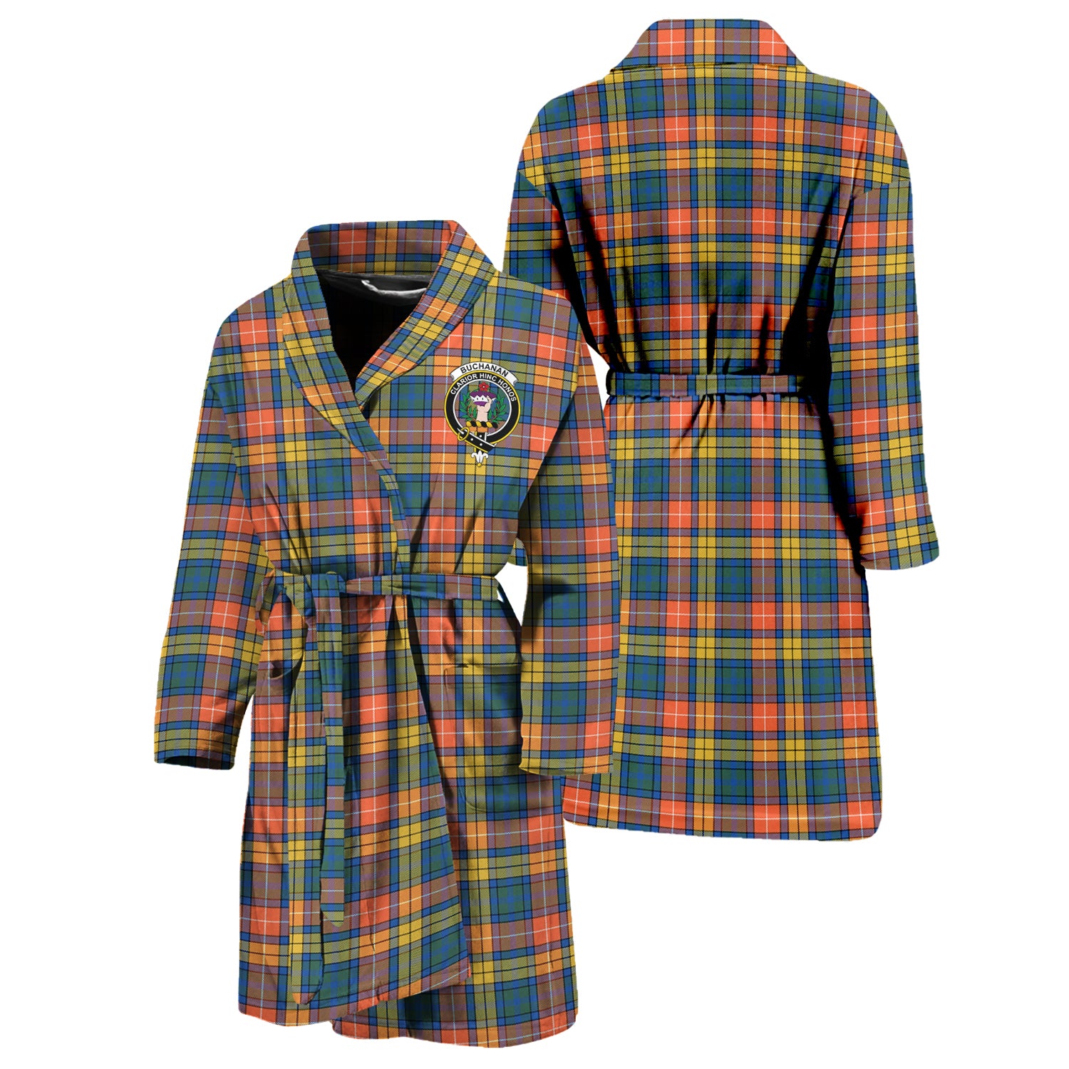 Buchanan Ancient Tartan Bathrobe with Family Crest Universal Fit - Tartanvibesclothing