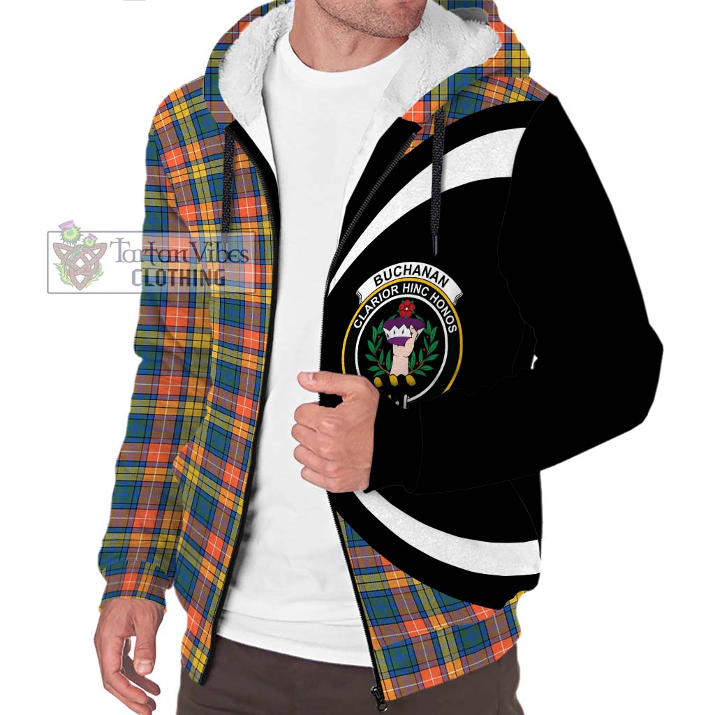 Buchanan Ancient Tartan Sherpa Hoodie with Family Crest Circle Style Unisex S - Tartan Vibes Clothing