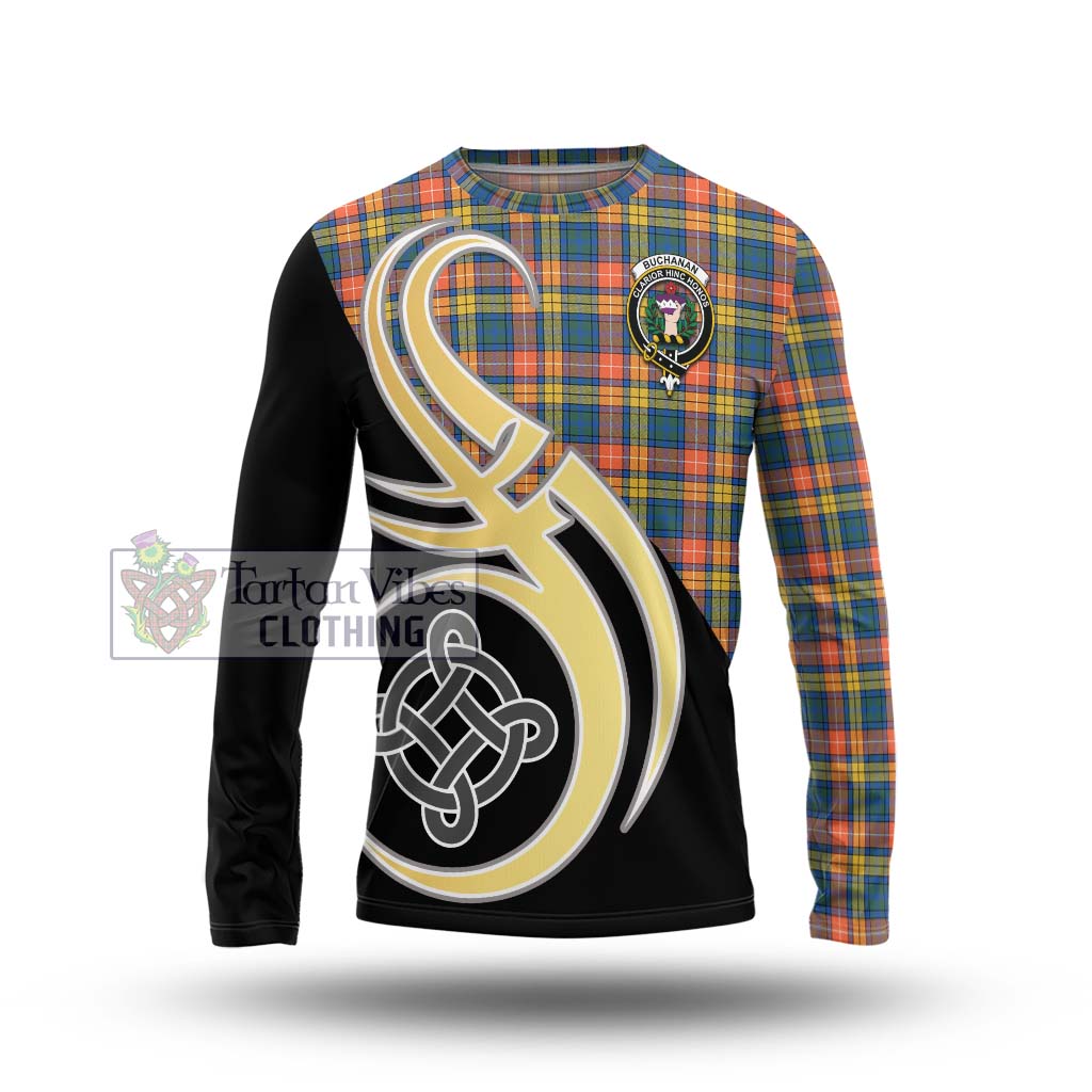 Buchanan Ancient Tartan Long Sleeve T-Shirt with Family Crest and Celtic Symbol Style Unisex - Tartan Vibes Clothing