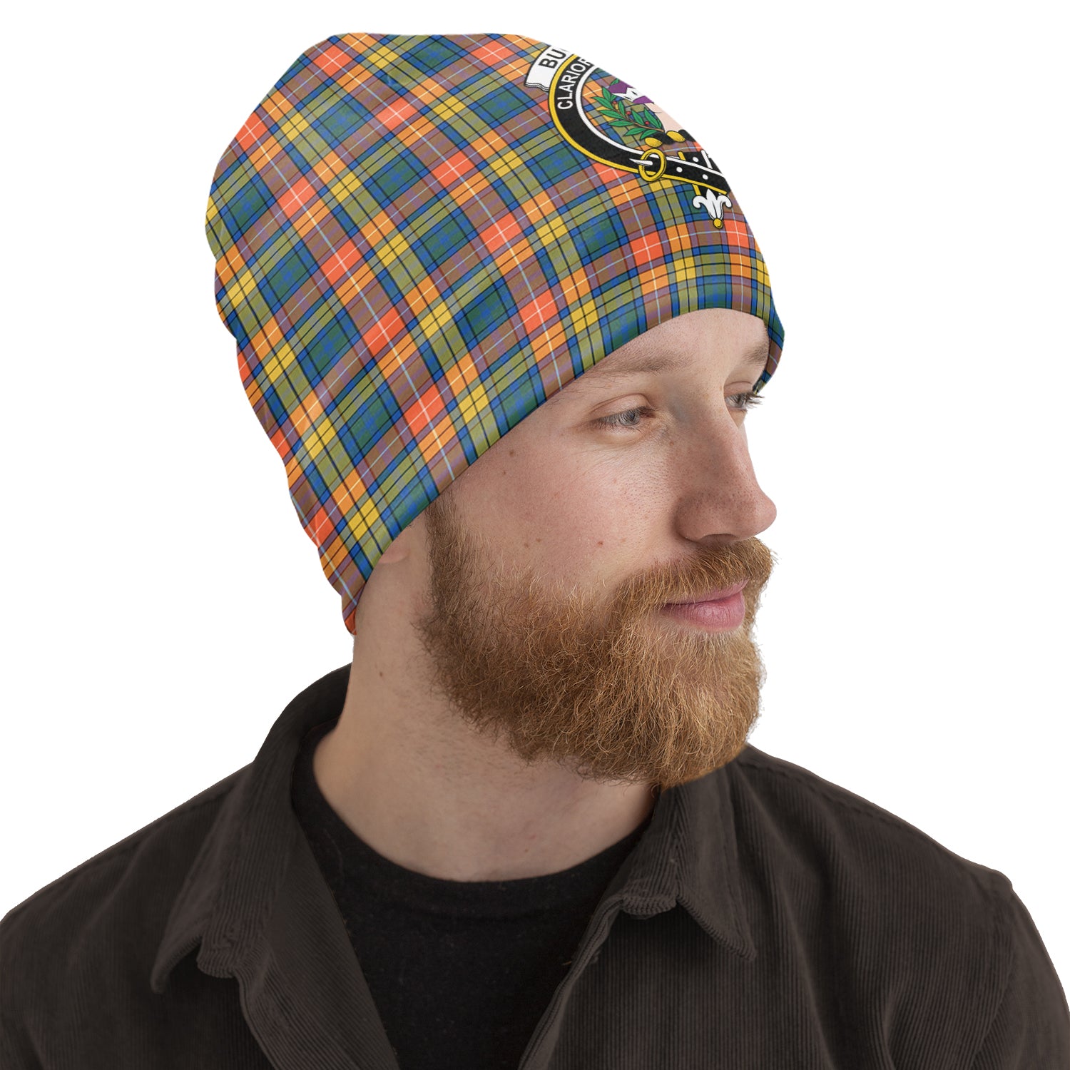 Buchanan Ancient Tartan Beanies Hat with Family Crest One Size 22 inches 15.5 inches - Tartanvibesclothing