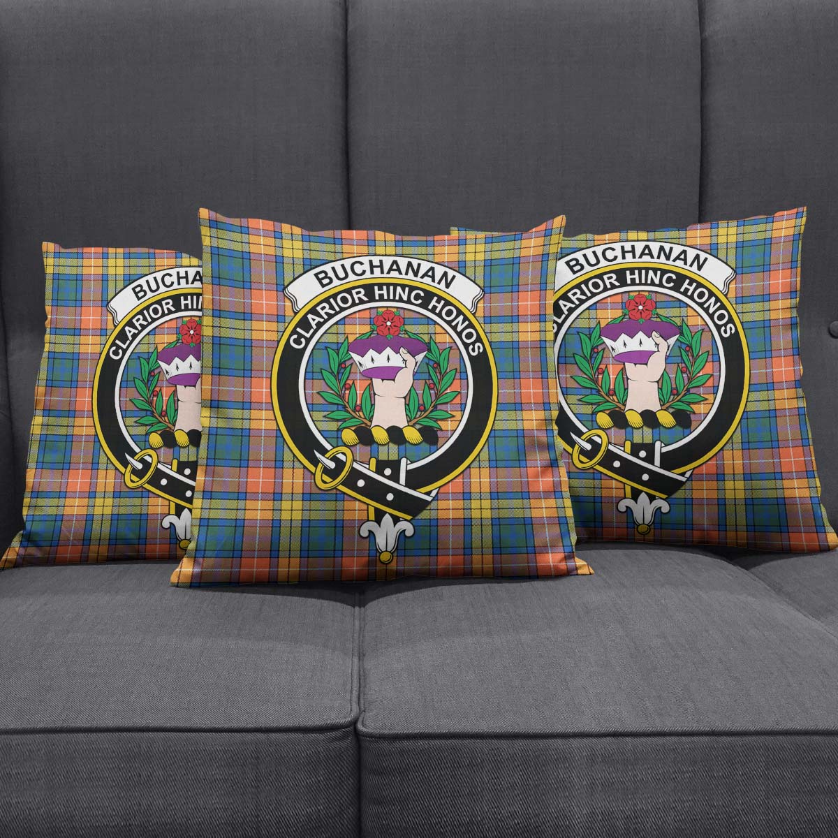 Buchanan Ancient Tartan Pillow Cover with Family Crest Square Pillow Cover - Tartanvibesclothing