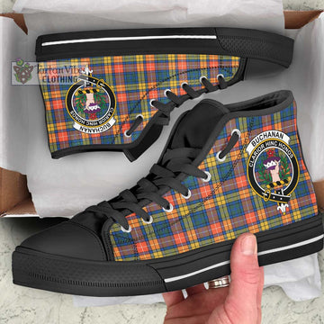 Buchanan Ancient Tartan High Top Shoes with Family Crest