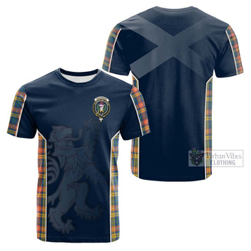 Buchanan Ancient Tartan Cotton T-shirt with Family Crest and Lion Rampant Vibes Sport Style