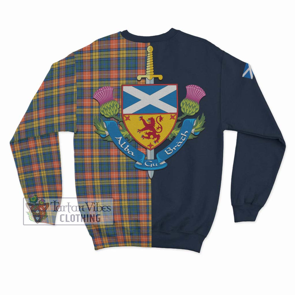 Tartan Vibes Clothing Buchanan Ancient Tartan Sweatshirt with Scottish Lion Royal Arm Half Style