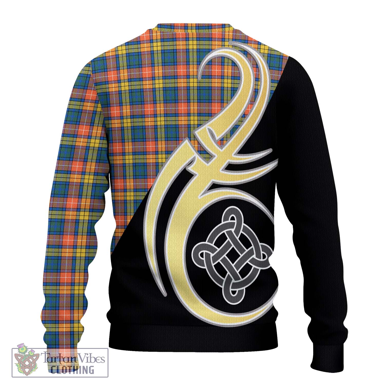 Buchanan Ancient Tartan Knitted Sweater with Family Crest and Celtic Symbol Style - Tartan Vibes Clothing