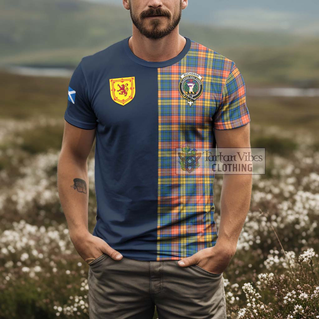 Tartan Vibes Clothing Buchanan Ancient Tartan T-Shirt Alba with Scottish Lion Royal Arm Half Style