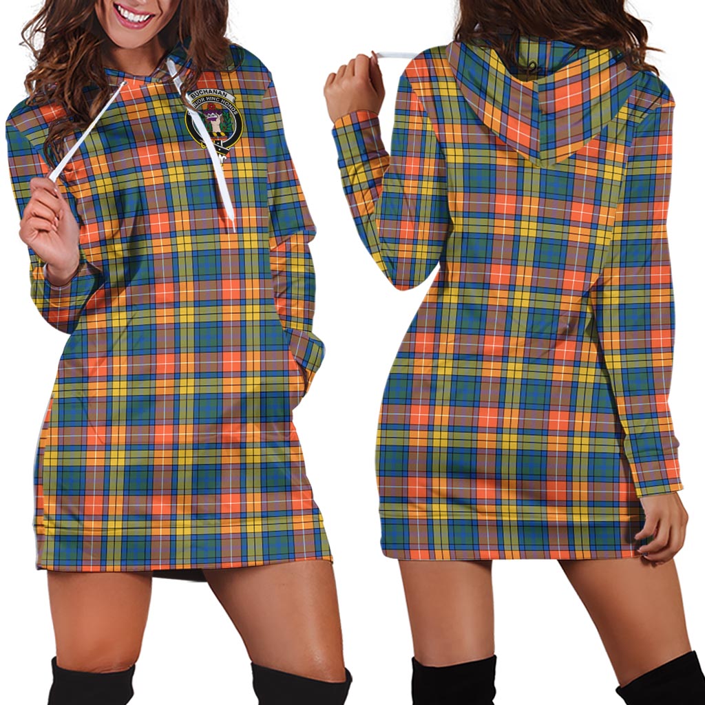 Buchanan Ancient Tartan Hoodie Dress with Family Crest - Tartan Vibes Clothing