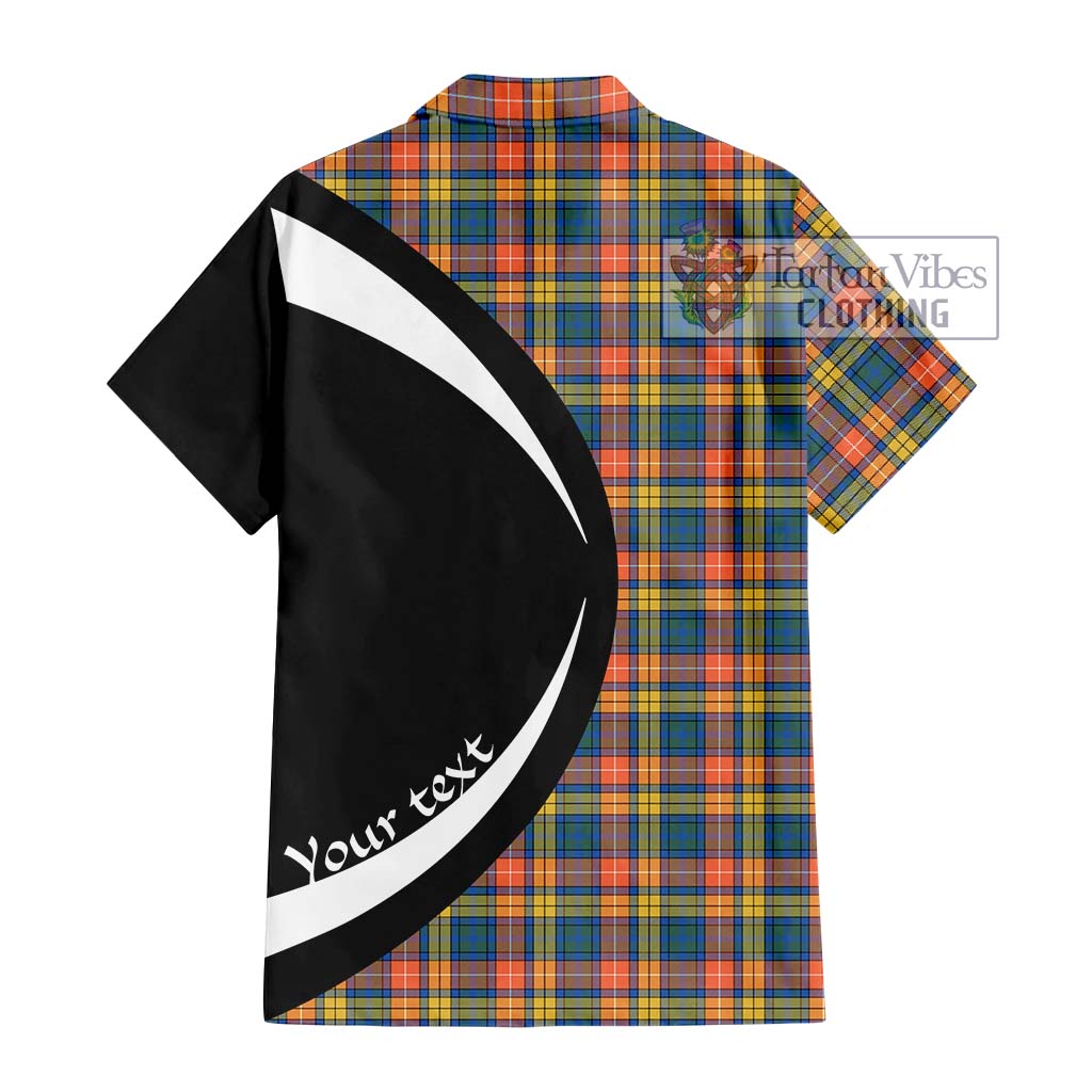 Buchanan Ancient Tartan Short Sleeve Button Up with Family Crest Circle Style - Tartan Vibes Clothing