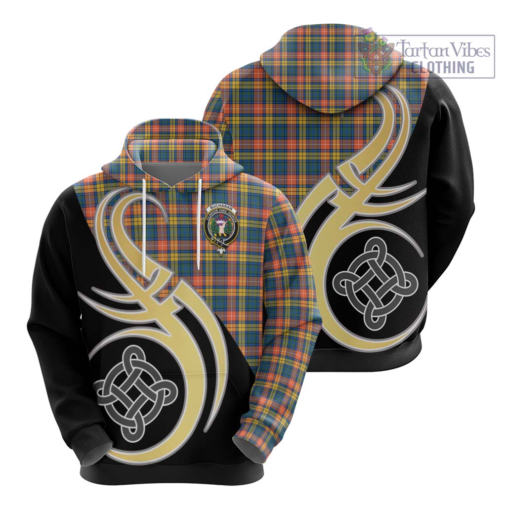 Buchanan Ancient Tartan Hoodie with Family Crest and Celtic Symbol Style - Tartan Vibes Clothing