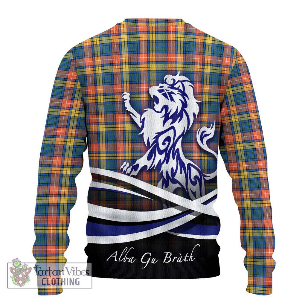 Buchanan Ancient Tartan Knitted Sweater with Alba Gu Brath Regal Lion Emblem - Tartanvibesclothing Shop