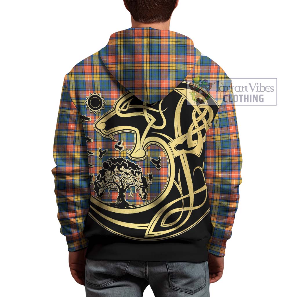 Tartan Vibes Clothing Buchanan Ancient Tartan Hoodie with Family Crest Celtic Wolf Style